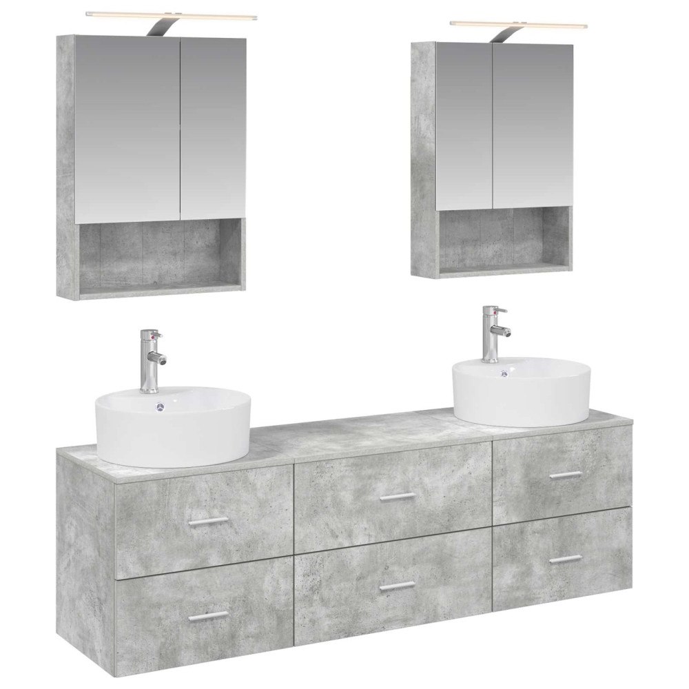 vidaXL Badrumsmöbelset 5 pcs Betonggrå Konstruerat trä och glas