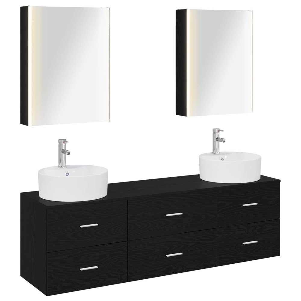 vidaXL Badrumsmöbelset 5 pcs Svart ek Konstruerat trä och glas