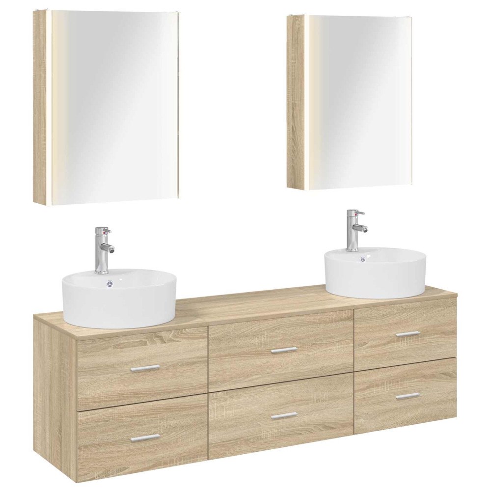 vidaXL Badrumsmöbelset 5 pcs Sonoma-ek Konstruerat trä och glas