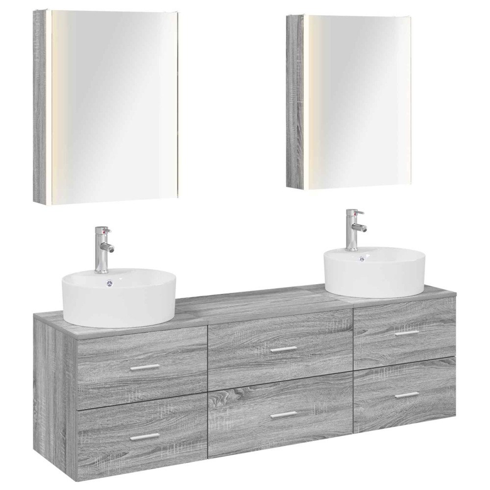 vidaXL Badrumsmöbelset 5 pcs Grå Sonoma Konstruerat trä och glas