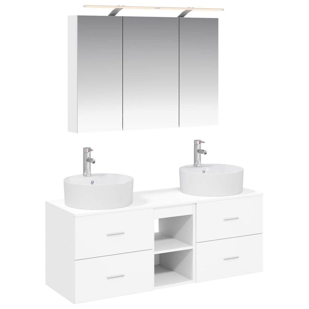vidaXL Badrumsmöbelset 4 pcs Vit Konstruerat trä och glas