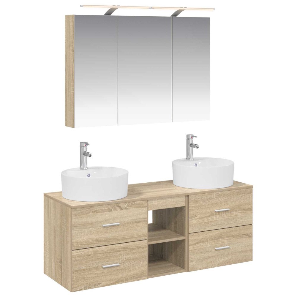vidaXL Badrumsmöbelset 4 pcs Sonoma-ek Konstruerat trä och glas
