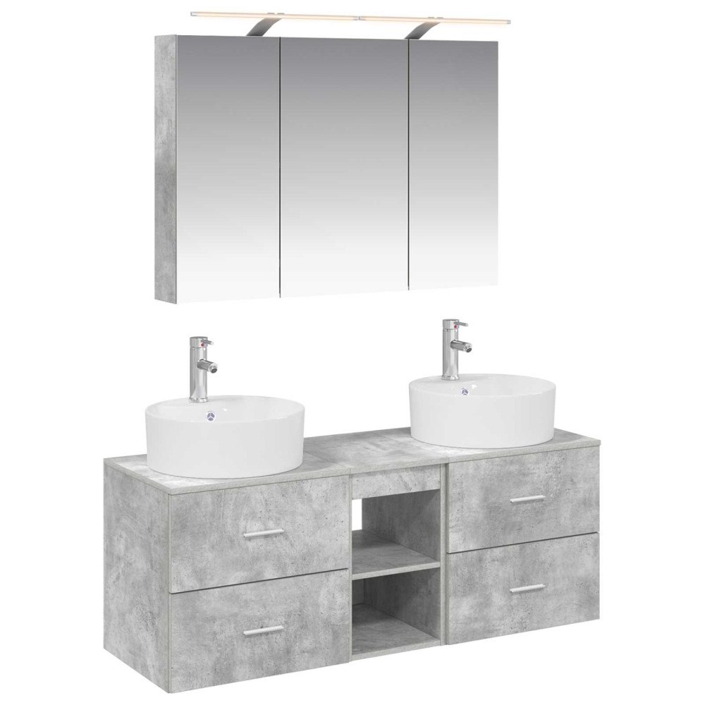vidaXL Badrumsmöbelset 4 pcs Betonggrå Konstruerat trä och glas