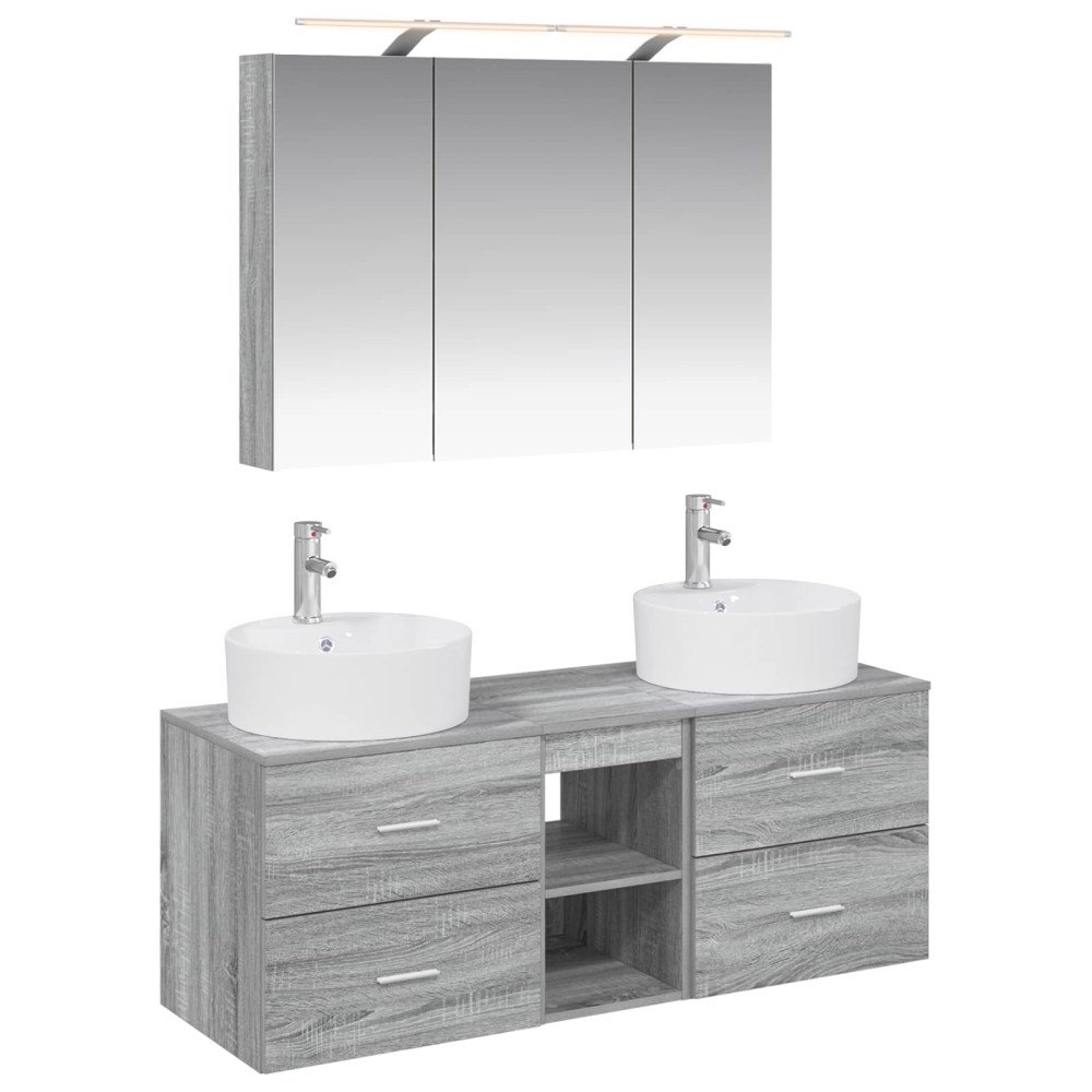 vidaXL Badrumsmöbelset 4 pcs Grå Sonoma Konstruerat trä och glas