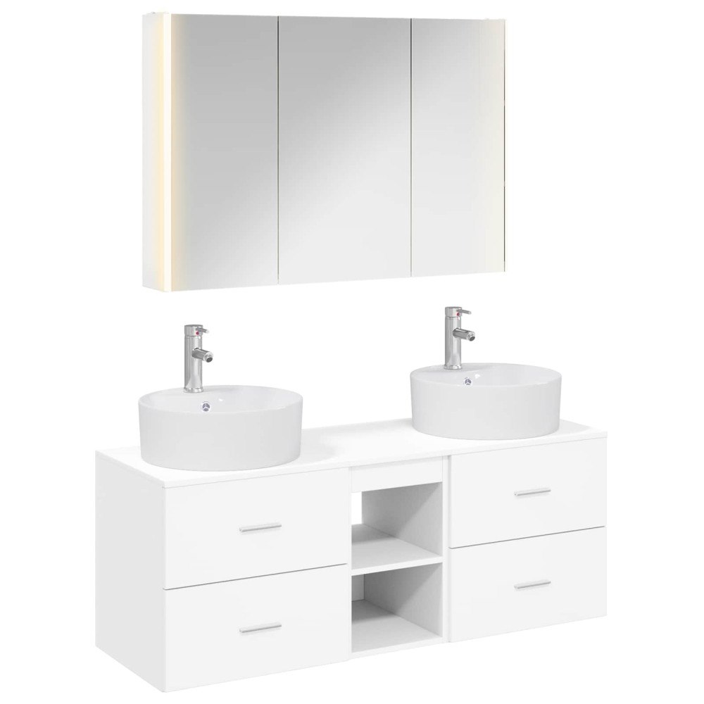 vidaXL Badrumsmöbelset 4 pcs Vit Konstruerat trä och glas