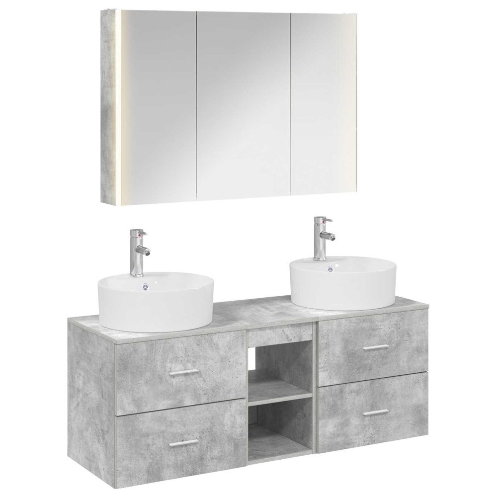 vidaXL Badrumsmöbelset 4 pcs Betonggrå Konstruerat trä och glas