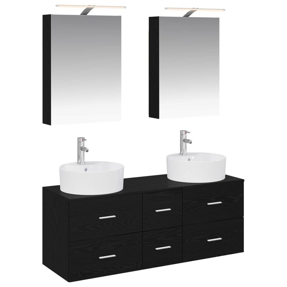 vidaXL Badrumsmöbelset 5 pcs Svart ek Konstruerat trä och glas