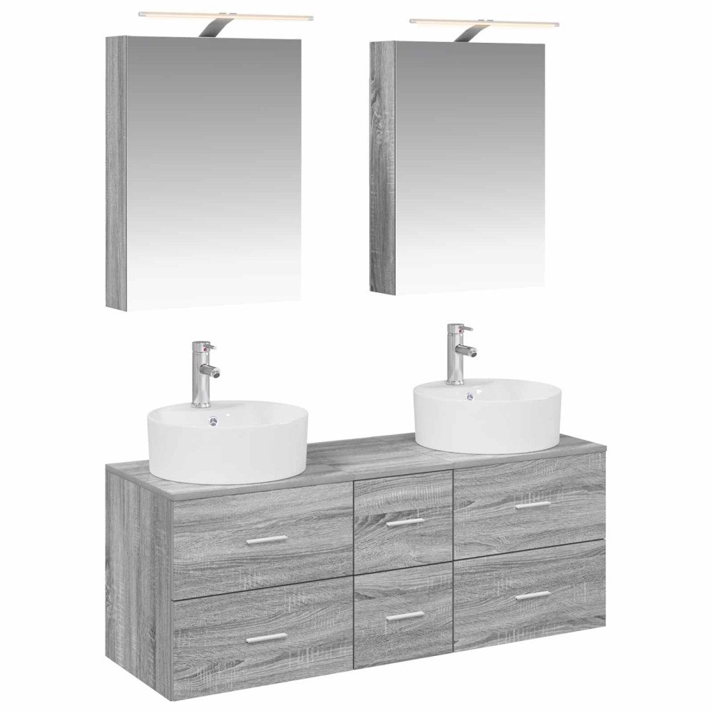 vidaXL Badrumsmöbelset 5 pcs Grå Sonoma Konstruerat trä och glas