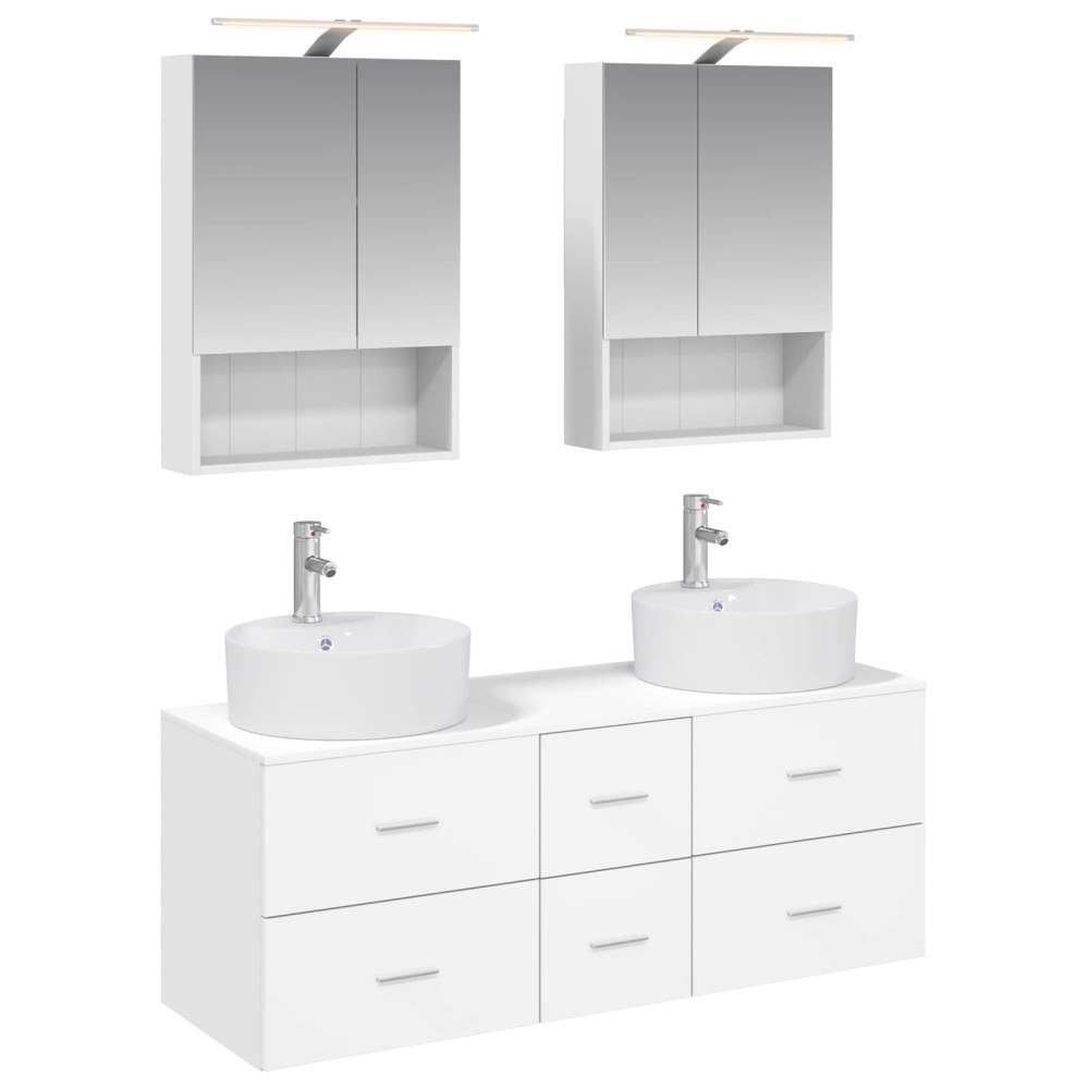 vidaXL Badrumsmöbelset 5 pcs Vit Konstruerat trä och glas