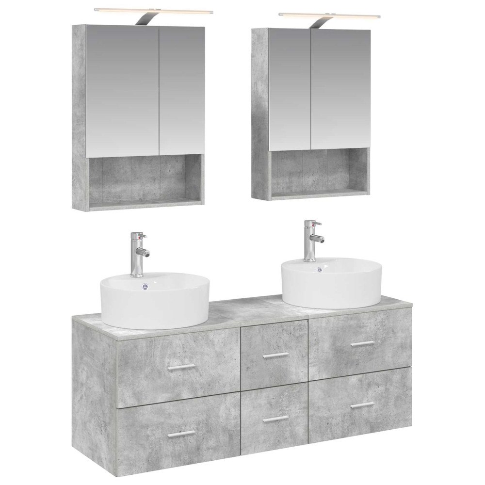 vidaXL Badrumsmöbelset 5 pcs Betonggrå Konstruerat trä och glas