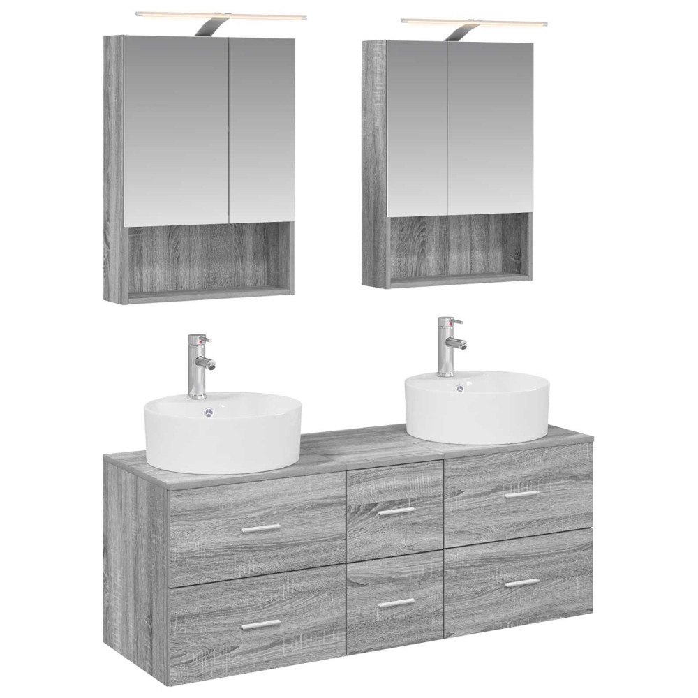 vidaXL Badrumsmöbelset 5 pcs Grå Sonoma Konstruerat trä och glas