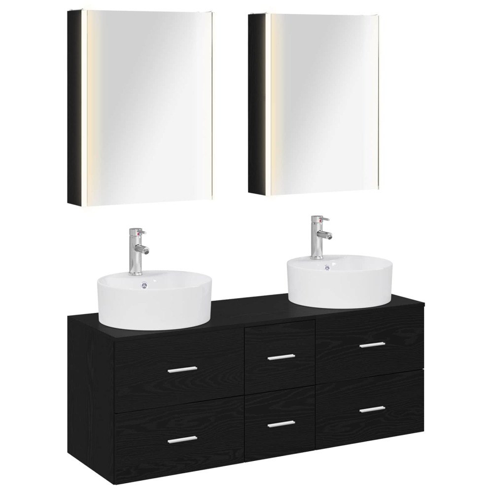 vidaXL Badrumsmöbelset 5 pcs Svart ek Konstruerat trä och glas