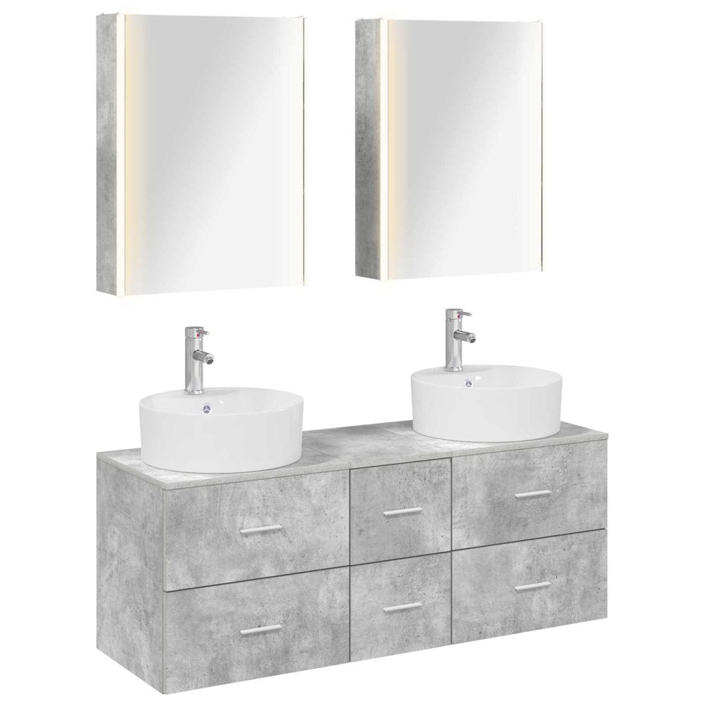 vidaXL Badrumsmöbelset 5 pcs Betonggrå Konstruerat trä och glas