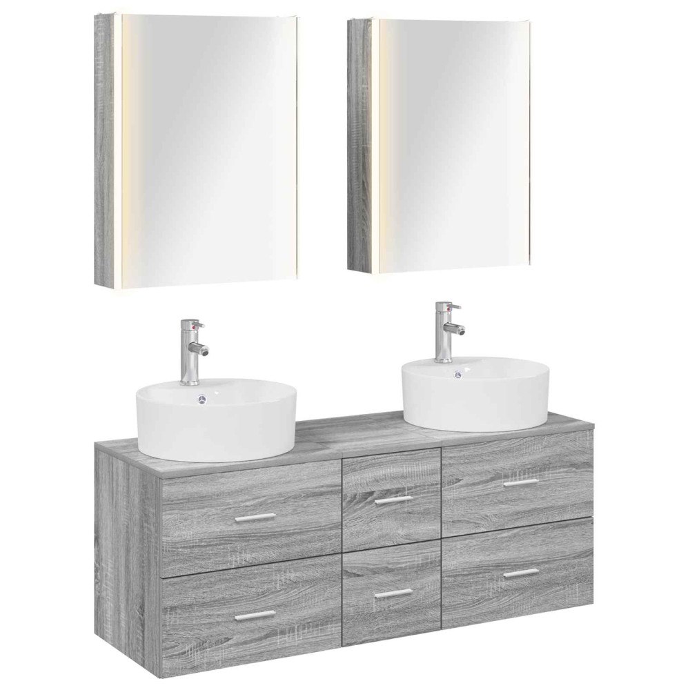 vidaXL Badrumsmöbelset 5 pcs Grå Sonoma Konstruerat trä och glas