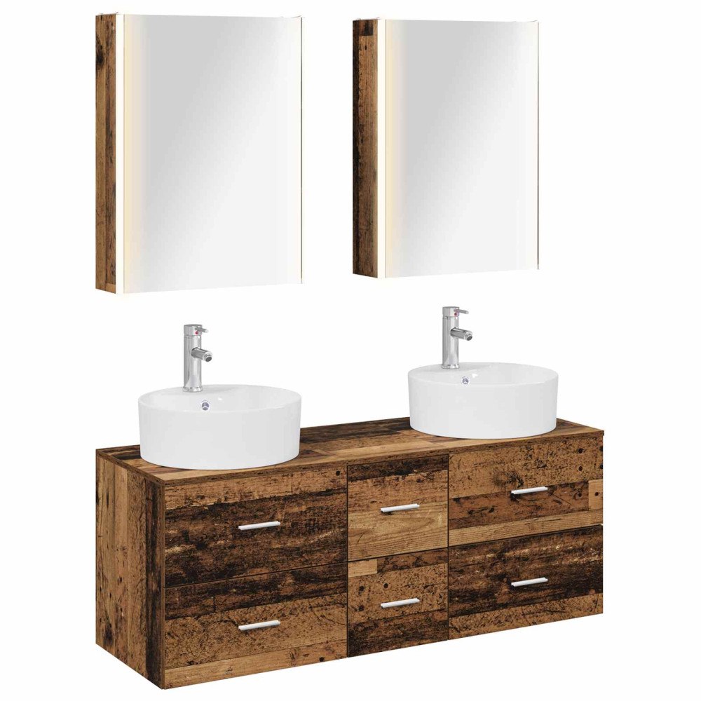 vidaXL Badrumsmöbelset 5 pcs Gammalt trä Konstruerat trä och glas