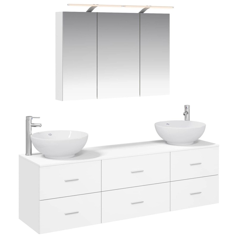 vidaXL Badrumsmöbelset 4 pcs Vit Konstruerat trä och glas