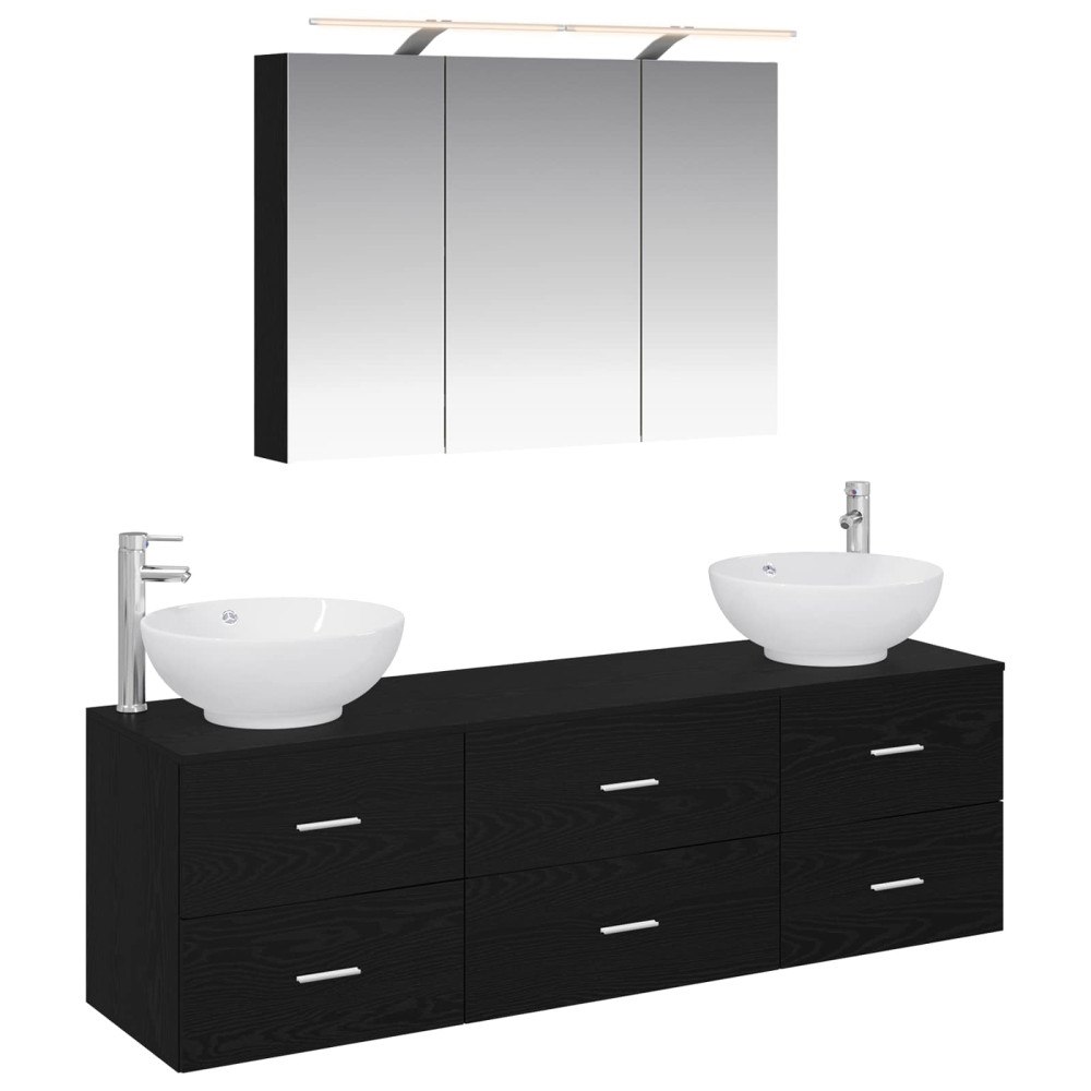 vidaXL Badrumsmöbelset 4 pcs Svart ek Konstruerat trä och glas