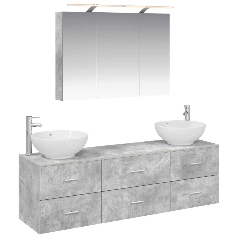 vidaXL Badrumsmöbelset 4 pcs Betonggrå Konstruerat trä och glas