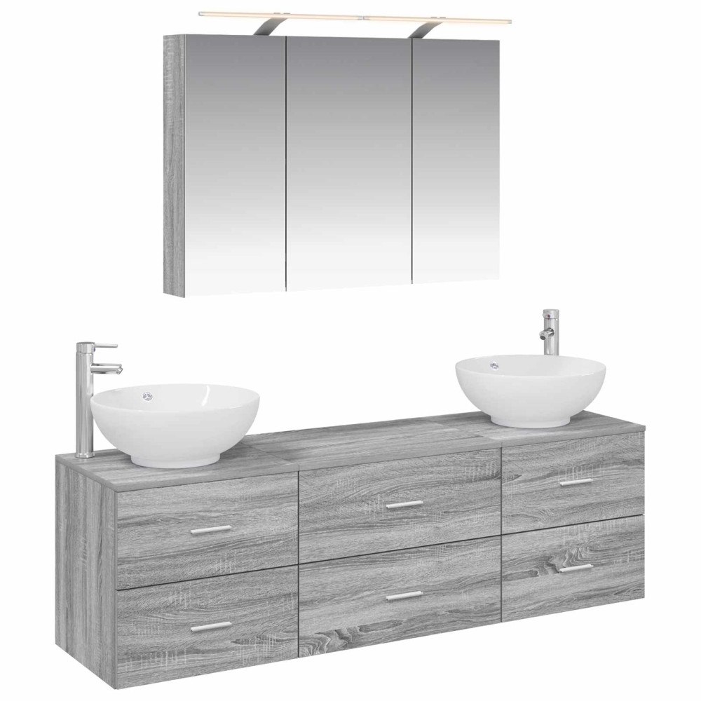vidaXL Badrumsmöbelset 4 pcs Grå Sonoma Konstruerat trä och glas