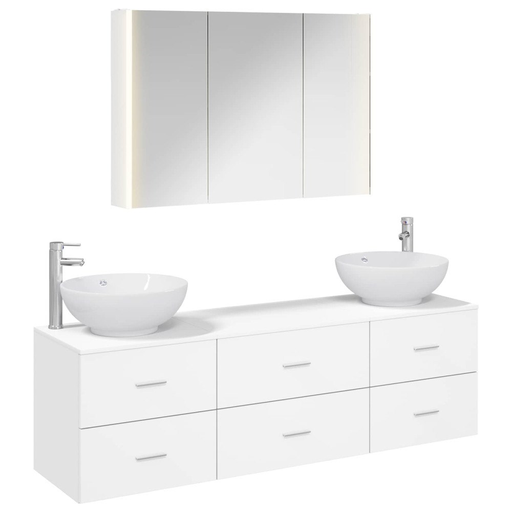 vidaXL Badrumsmöbelset 4 pcs Vit Konstruerat trä och glas