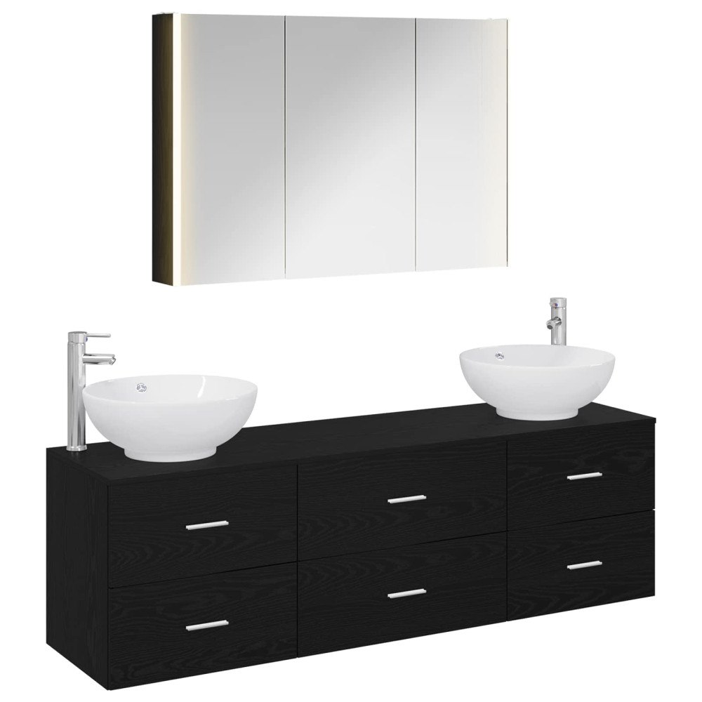 vidaXL Badrumsmöbelset 4 pcs Svart ek Konstruerat trä och glas