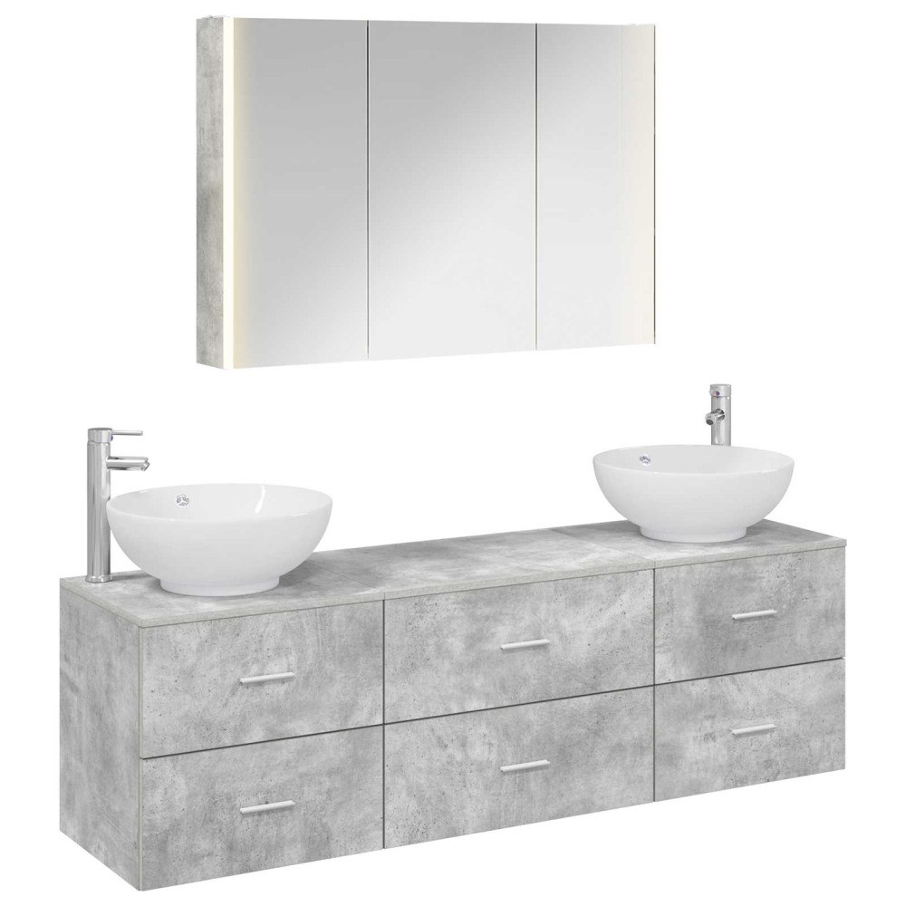 vidaXL Badrumsmöbelset 4 pcs Betonggrå Konstruerat trä och glas
