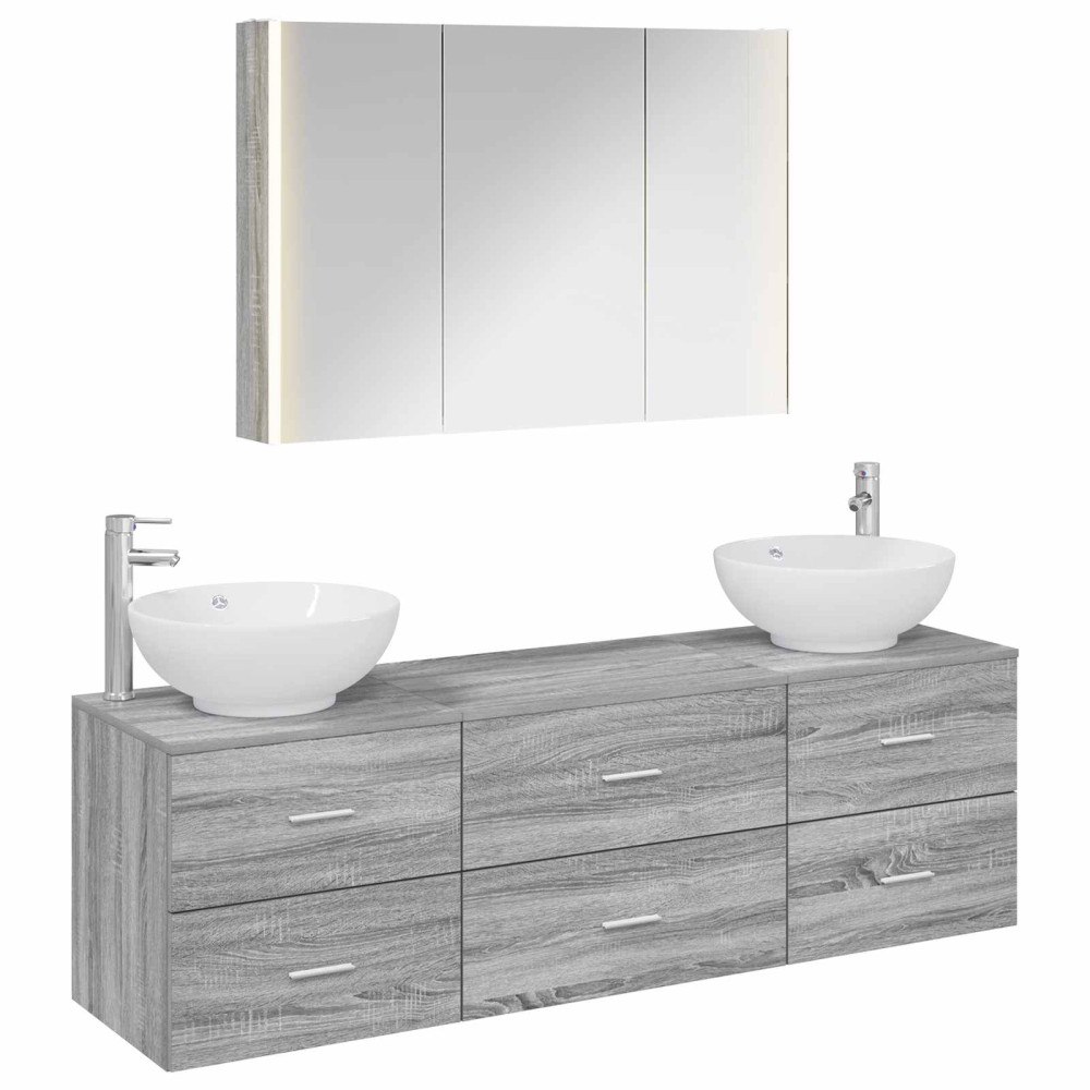 vidaXL Badrumsmöbelset 4 pcs Grå Sonoma Konstruerat trä och glas
