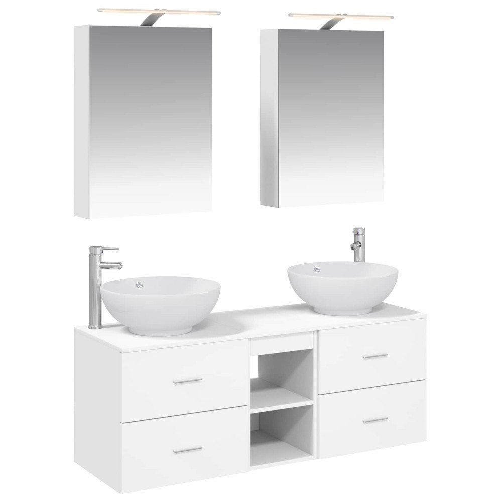 vidaXL Badrumsmöbelset 5 pcs Vit Konstruerat trä och glas