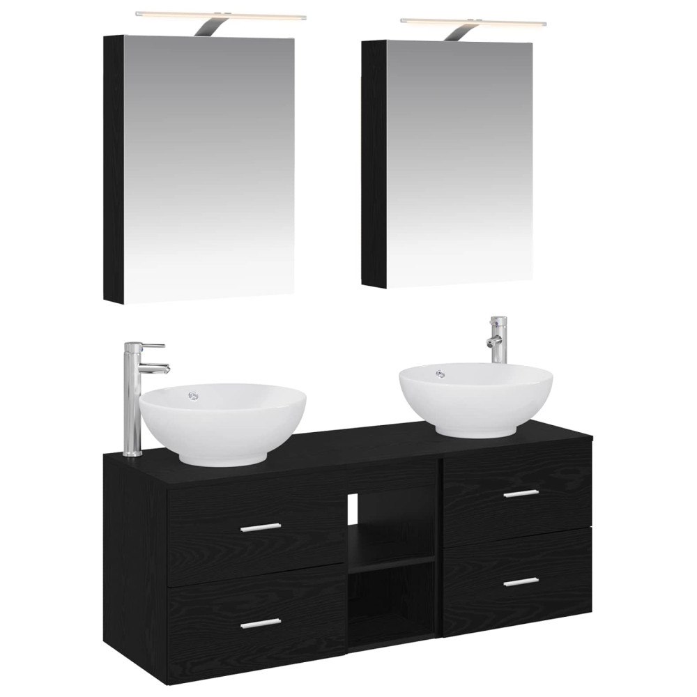vidaXL Badrumsmöbelset 5 pcs Svart ek Konstruerat trä och glas