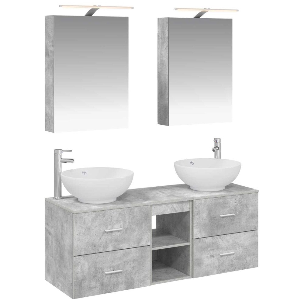 vidaXL Badrumsmöbelset 5 pcs Betonggrå Konstruerat trä och glas