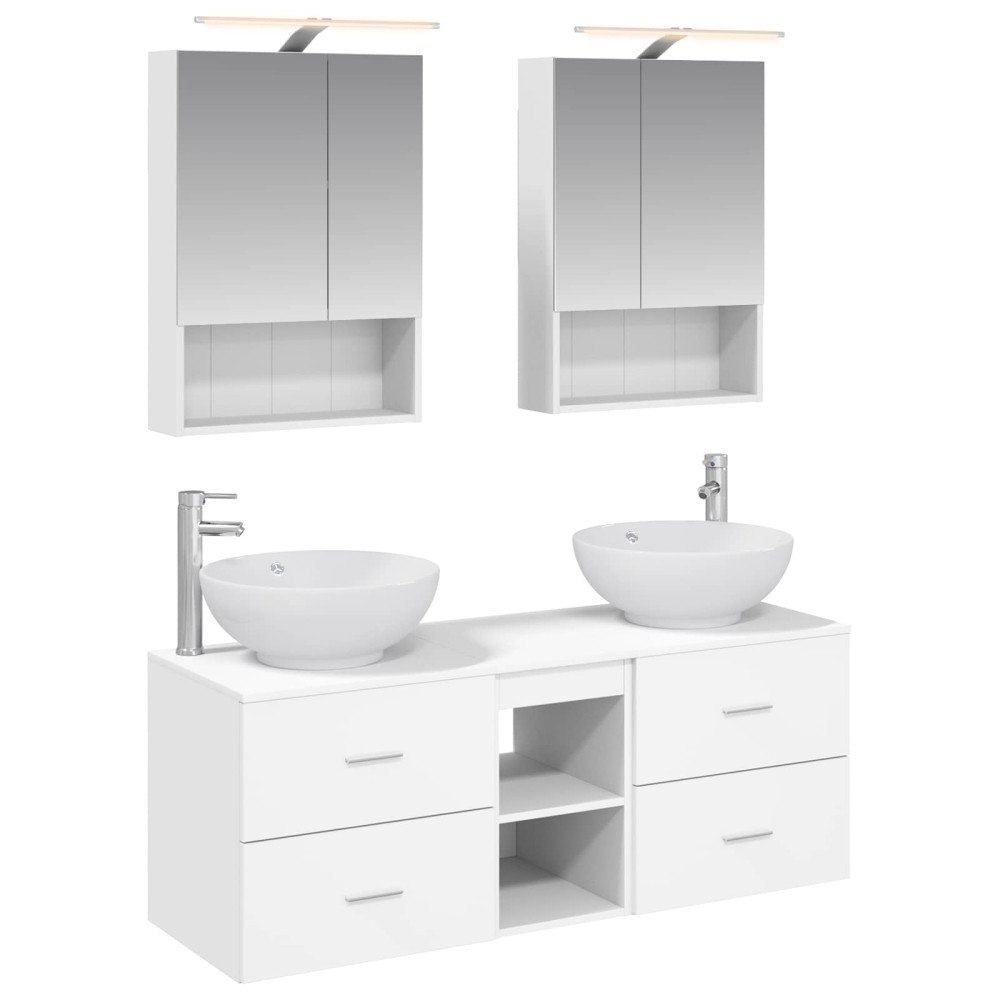 vidaXL Badrumsmöbelset 5 pcs Vit Konstruerat trä och glas