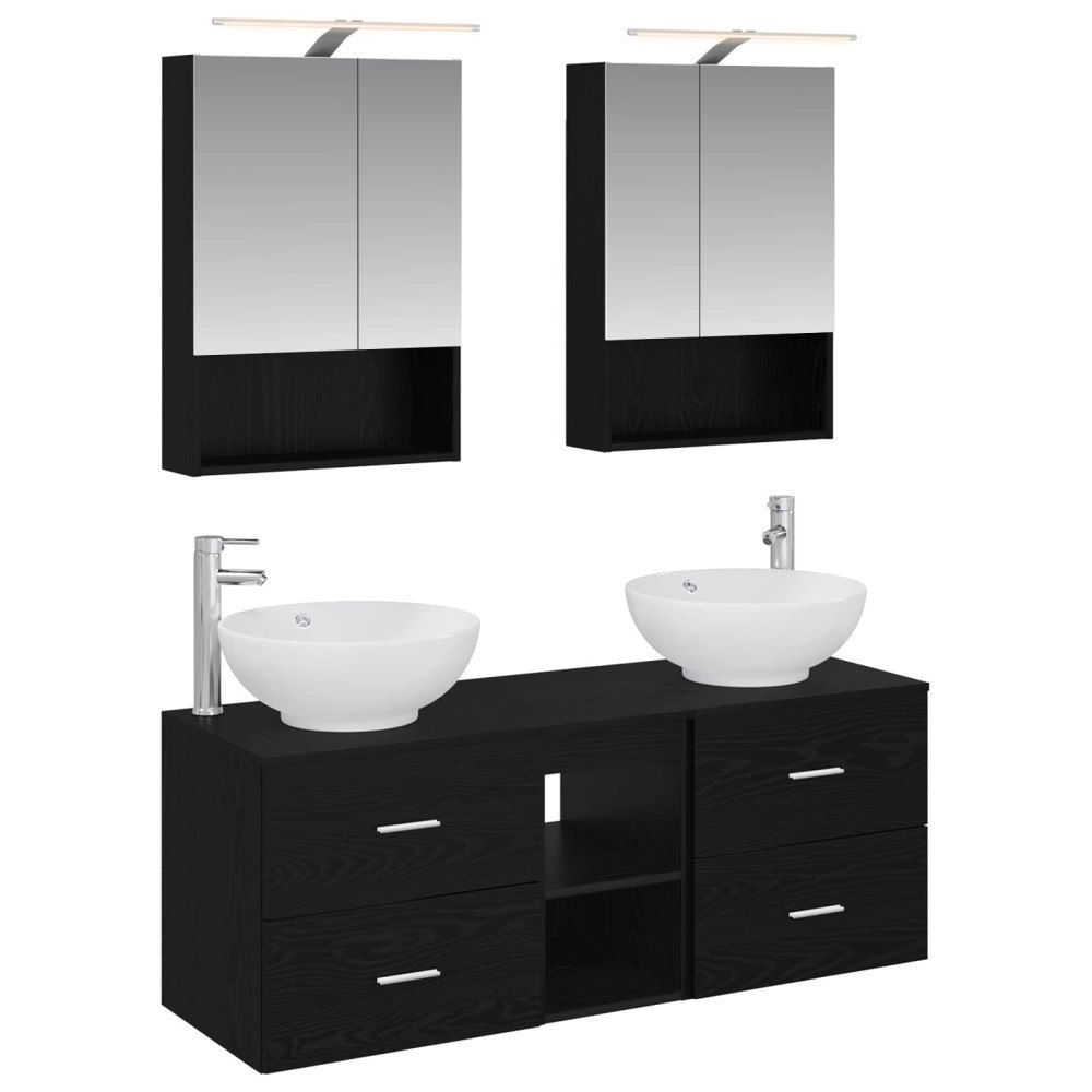 vidaXL Badrumsmöbelset 5 pcs Svart ek Konstruerat trä och glas