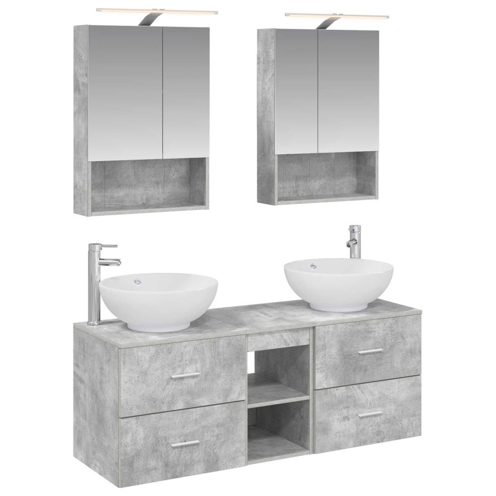 vidaXL Badrumsmöbelset 5 pcs Betonggrå Konstruerat trä och glas