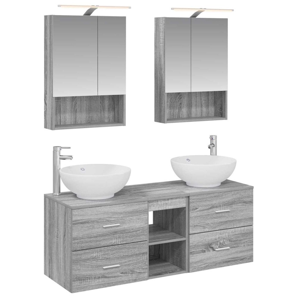 vidaXL Badrumsmöbelset 5 pcs Grå Sonoma Konstruerat trä och glas