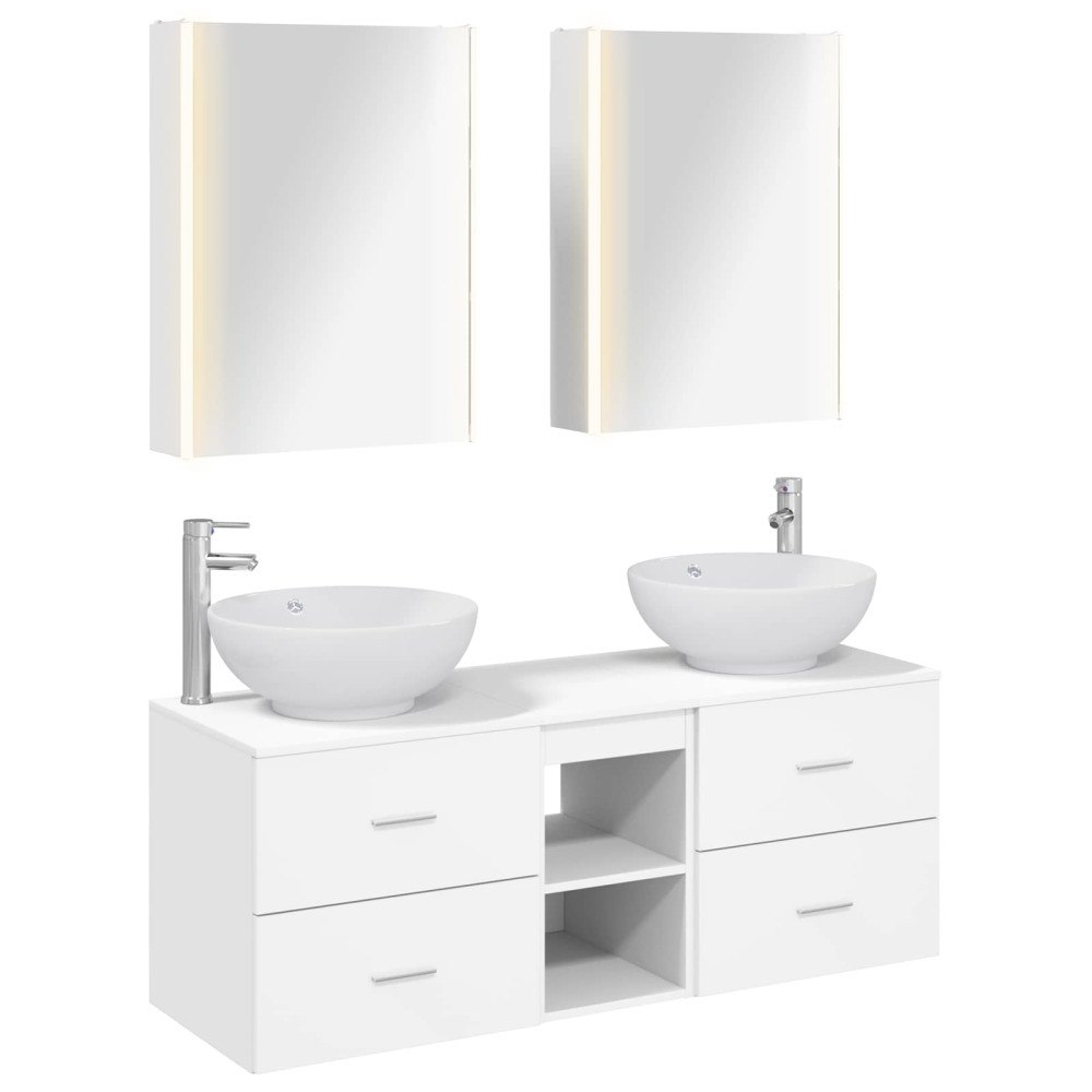vidaXL Badrumsmöbelset 5 pcs Vit Konstruerat trä och glas
