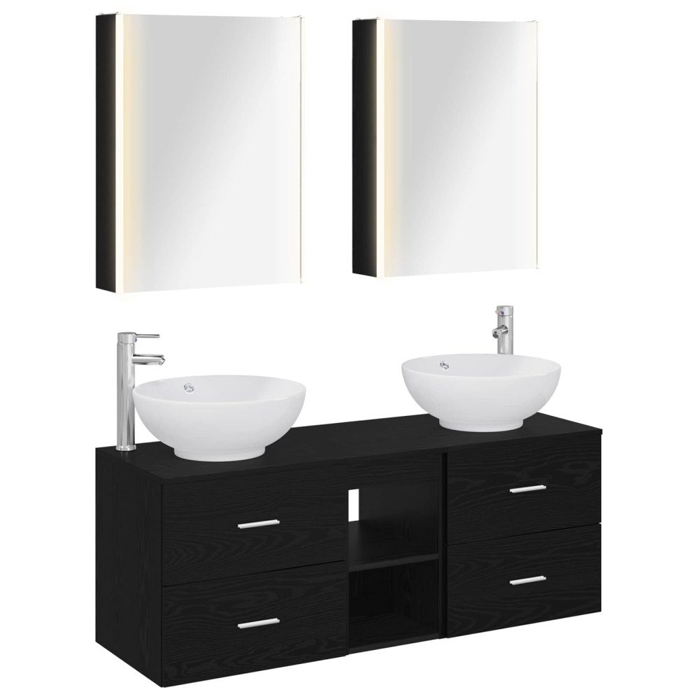 vidaXL Badrumsmöbelset 5 pcs Svart ek Konstruerat trä och glas