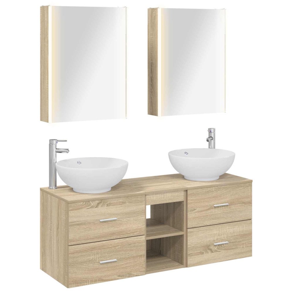 vidaXL Badrumsmöbelset 5 pcs Sonoma-ek Konstruerat trä och glas