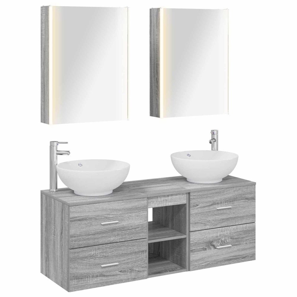 vidaXL Badrumsmöbelset 5 pcs Grå Sonoma Konstruerat trä och glas