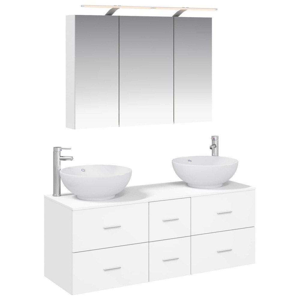vidaXL Badrumsmöbelset 4 pcs Vit Konstruerat trä och glas