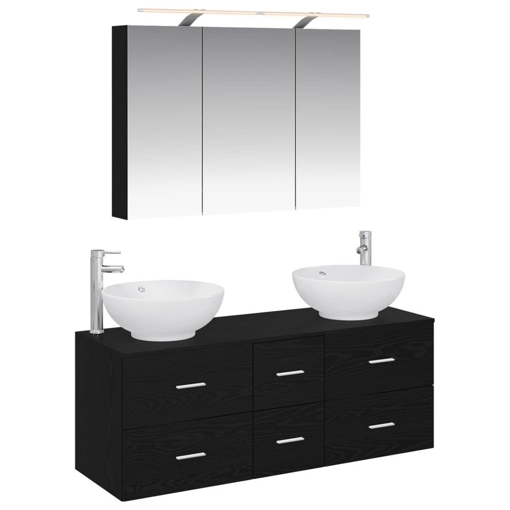 vidaXL Badrumsmöbelset 4 pcs Svart ek Konstruerat trä och glas