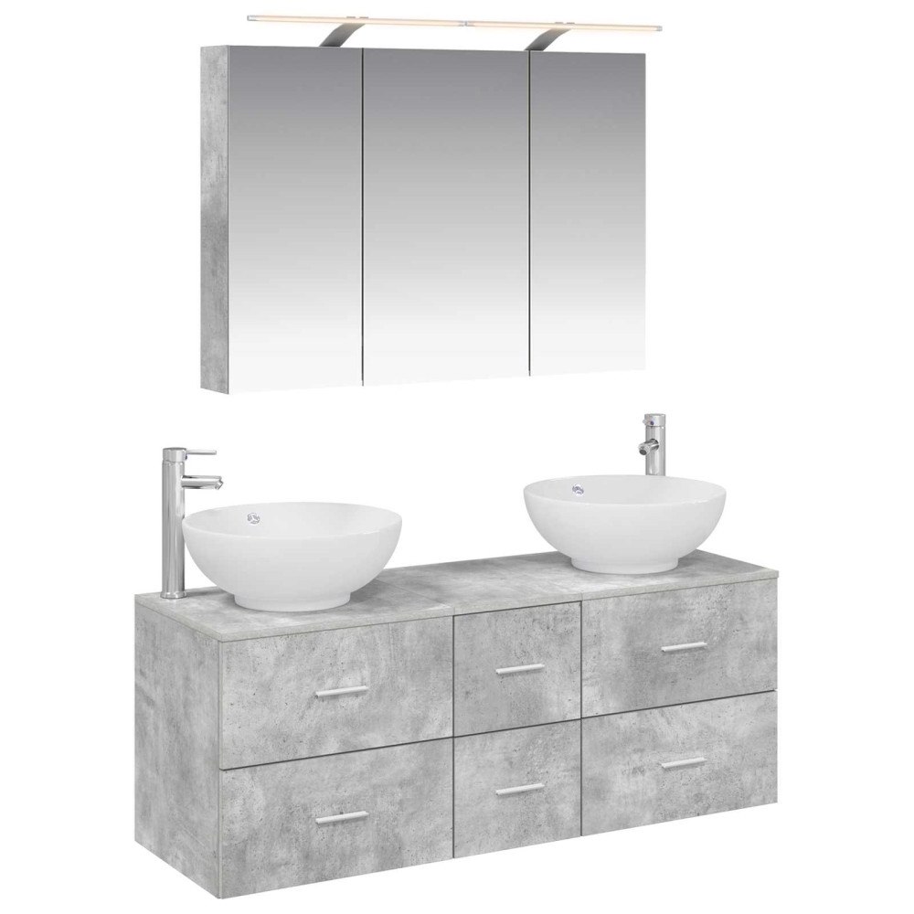 vidaXL Badrumsmöbelset 4 pcs Betonggrå Konstruerat trä och glas