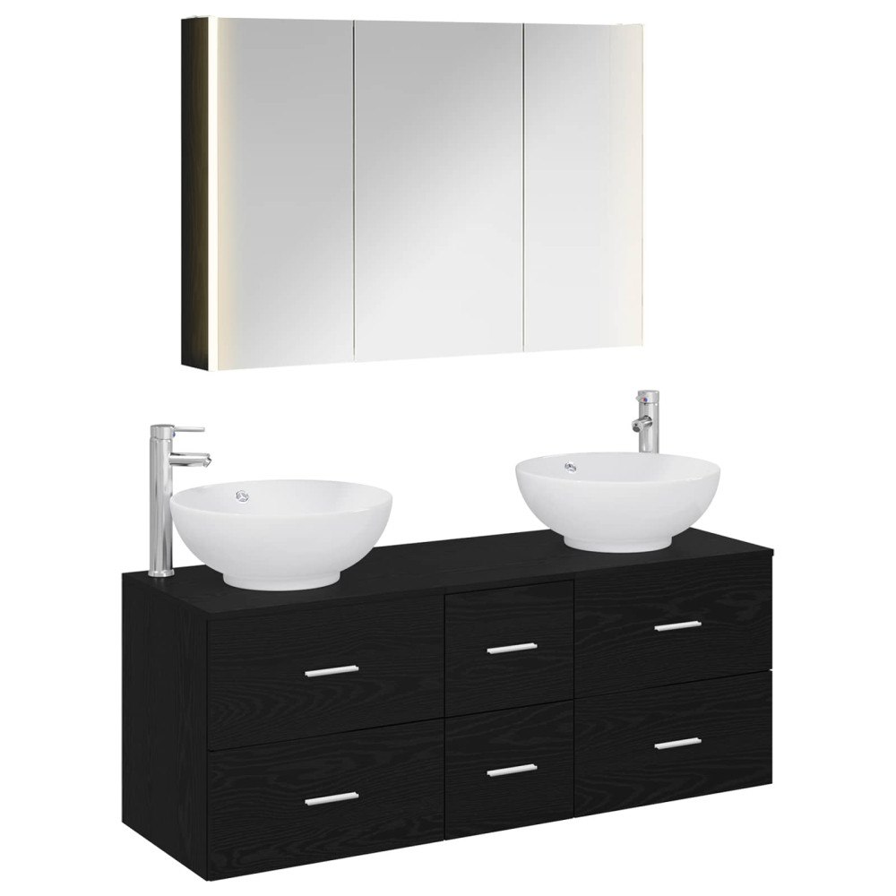 vidaXL Badrumsmöbelset 4 pcs Svart ek Konstruerat trä och glas