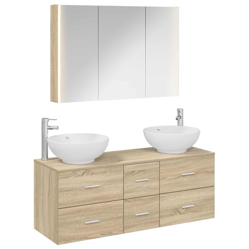 vidaXL Badrumsmöbelset 4 pcs Sonoma-ek Konstruerat trä och glas