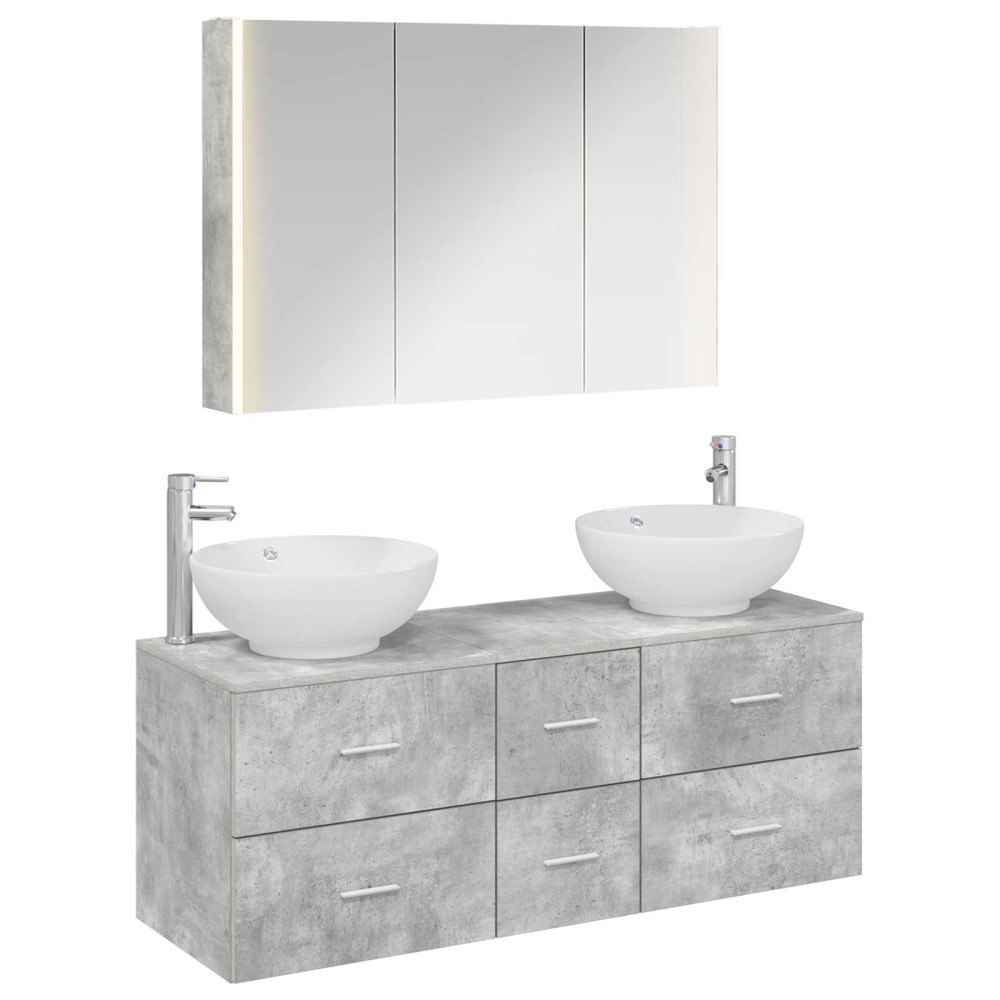 vidaXL Badrumsmöbelset 4 pcs Betonggrå Konstruerat trä och glas