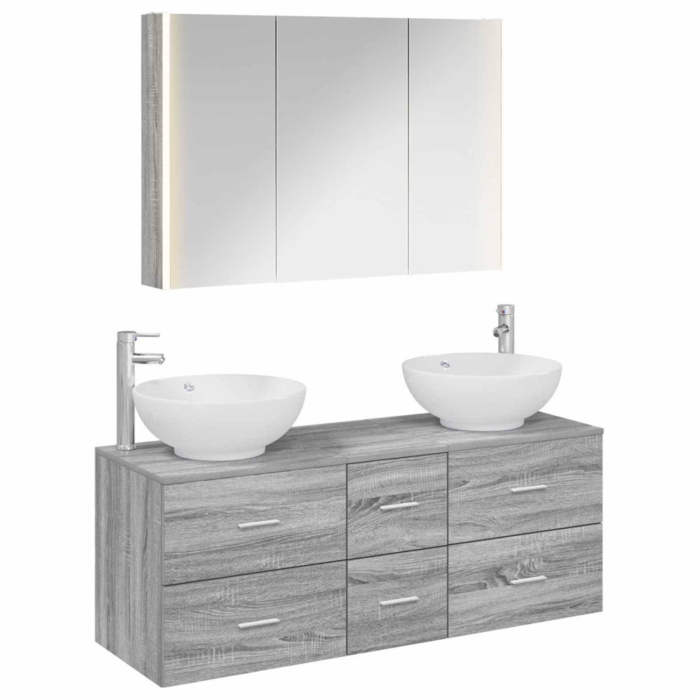 vidaXL Badrumsmöbelset 4 pcs Grå Sonoma Konstruerat trä och glas