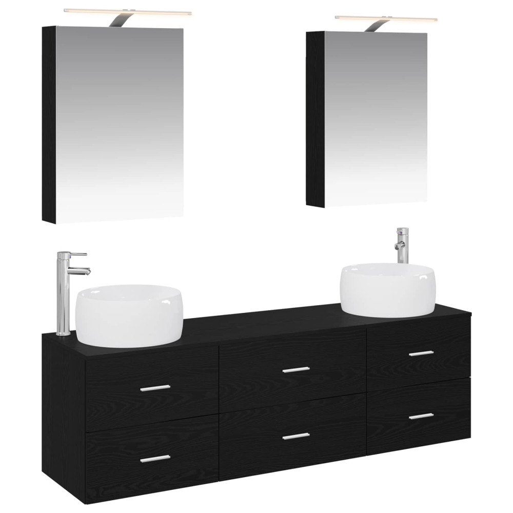 vidaXL Badrumsmöbelset 5 pcs Svart ek Konstruerat trä och glas