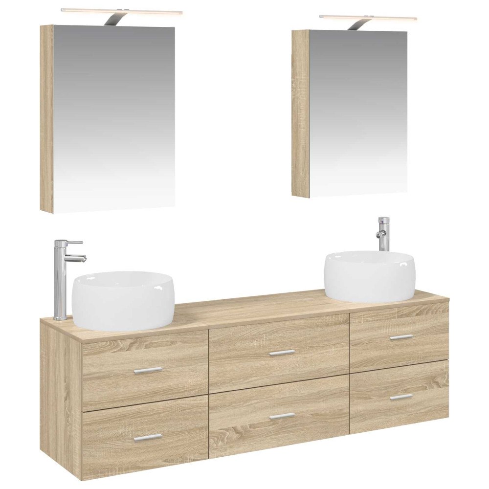 vidaXL Badrumsmöbelset 5 pcs Sonoma-ek Konstruerat trä och glas
