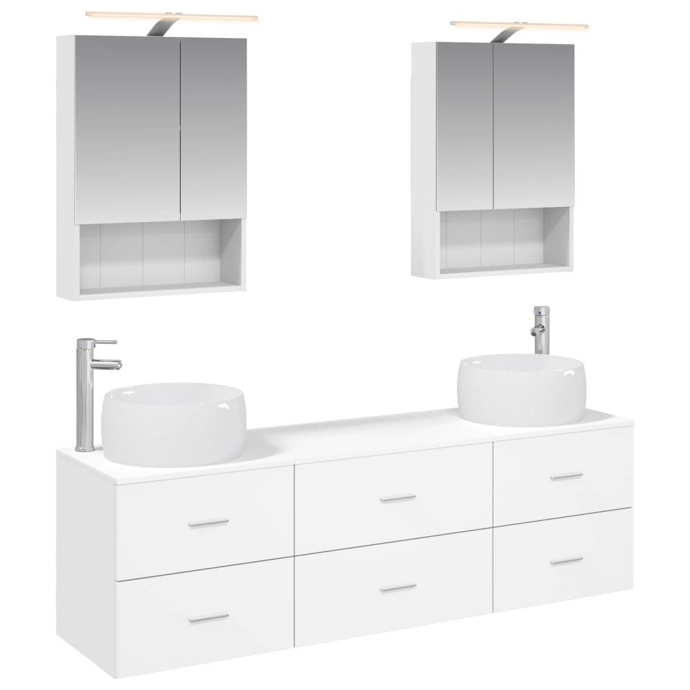 vidaXL Badrumsmöbelset 5 pcs Vit Konstruerat trä och glas