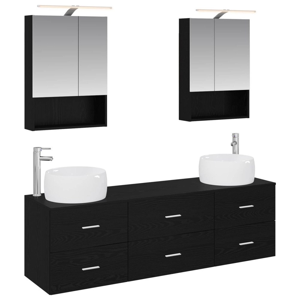 vidaXL Badrumsmöbelset 5 pcs Svart ek Konstruerat trä och glas