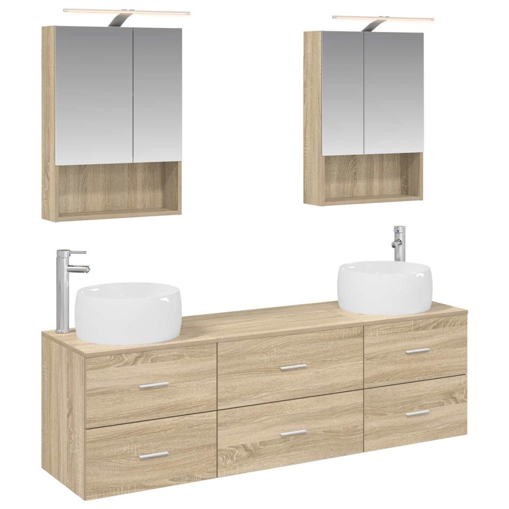 vidaXL Badrumsmöbelset 5 pcs Sonoma-ek Konstruerat trä och glas